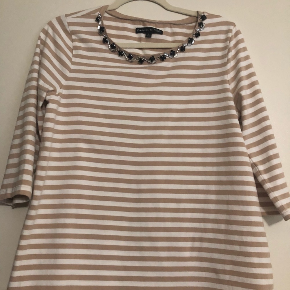 Bejeweled Tan/White Stripe Top
